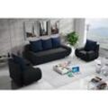 Sofa Set mika 3-1-1 Sofagarnitur in Polyesterstoff Anthrazit / Blau