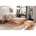 Natur24 Einzelbett Bett Swig 2 Sonderl. 80x190 Kernbuche Polsterkopfteil Beige H...