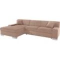 Ecksofa DOMO COLLECTION "Bero L-Form", beige, B:268cm H:74cm T:153cm, Feinstruktur (100% Polyester), Luxus-Microfaser (100% Polyester), Materialzusammensetzung Zierkissen: Im jeweiligen Bezugsstoff, Struktur fein (100% Polyester), Sofas, wahlweise mit Bettfunktion