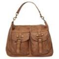 Umhängetasche SAMANTHA LOOK Gr. B/H/T: 40cm x 32cm x 17cm onesize, braun (cognac), Damen, Leder, vintage, Taschen, echt Leder, Made in Italy