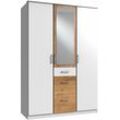 Kleiderschrank WIMEX "Click", weiß (weiß, plankeneichefarben), B:135cm H:199cm T:58cm, Schränke, Drehtürenschrank Kleiderschrank, mit Spiegel