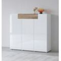 Highboard INOSIGN "Toledo,Breite 147,5 cm,trendige Hochkommode mit 3 Türen 1SK", weiß (weiß matt, weiß hgl, san remo eiche), ABS-Kunststoff, FSC-zertifizierter Holzwerkstoff, MDF, Metall, Melamin, Sideboards, Hochschrank mit viel Stauraum, stylische Hochglanzfronten, Topseller