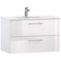 Waschtisch WELLTIME "Athen Badschrank Badezimmer WC Unterschrank mit Becken", weiß (weiß, weiß matt), B:80cm H:50cm T:46cm, Waschtische, Waschplatz mit 2 Schubladen, Breite 80cm Softclose Bad