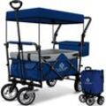 KESSER® Bollerwagen faltbar GT9000 mit Dach Handwagen Transportwagen inkl. 2x 3-Punkt Gurtsystem klappbar Vollgummi-Reifen bis 80 kg Blau / Grau