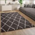 Paco Home - Teppich Grau Wohnzimmer Weich Kuschelig Rauten Muster Shaggy Flokati Hochflor 160x230 cm