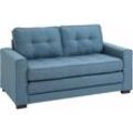 HOMCOM Schlafsofa Klappsofa 2-Sitzer Stoffsofa Bettsofa Sofa mit Schlaffunktion Sofagarnitur Leinen-Touch Gummiholz Blau 147,5 x 75 x 85 cm