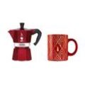 Bialetti - Deco Glamour - Moka Express 3tz Rot + Becher