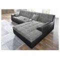 Ecksofa DOMO COLLECTION "Treviso viele Bezüge, auch in Cord, L-Form, B/T/H: 267/80/83 cm", schwarz (schwarz, pepper), B:267cm H:83cm T:178cm, Kunstleder Softlux / Struktur (90% Polyester; 10% Polyacryl), Microfaser-Primabelle (100% Polyester) / Struktur (90% Polyester; 10% Polyacryl), Sofas, wahlweise mit Bettfunktion, incl. Zierkissen, hochwertige Steppung