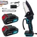 Teetok - Akku-Kettensägen, 4-Zoll-Elektro-Kettensägen mit Kabel, Einhand-Mini-Kettensäge,Kompatibel mit Makita-Akku, mit 2 x 3000 mAh Akku +