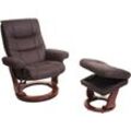 Mca Relaxsessel HHG 128, Fernsehsessel TV-Sessel Hocker, Stoff schwarz-braun Wildleder-Imitat, Gestell Walnuss-Optik