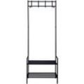 Garderobe mit Schuhschrank schwarz Jackenständer Metall Dogstation Garderobe Leinenparkplatz Hund, 4x Kleiderhaken, Ablage MDF, freistehend, H 168,5 cm