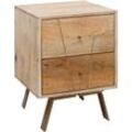 FineBuy Nachtkonsole SIKAR 40x56x40cm Mango Massivholz Nachtschrank hoch, Nachtkommode Boxspringbett, Nachttisch mit Schubladen, Nachtkästchen Holz