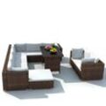 10-tlg. Garten-Lounge-Set mit Auflagen Poly Rattan Braun Vidaxl