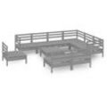 10-tlg. Garten-Lounge-Set Massivholz Kiefer Grau vidaXL