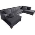 Wohnlandschaft INOSIGN "Turah moderne Steppung, incl. Zierkissen, auch in Leder", schwarz (schwarz, schlamm), B:297cm H:75cm T:82cm, Microfaser PRIMABELLE (100% Polyester), Struktur ( 85% Polyester, 15% Acryl), NaturLEDER (Echtes Rindsleder), Kunstleder SOFTLUX/Struktur ( 100% Polyester), Zierkissen: wie Oberstoff, Sofas, wahlweise mit Bettfunktion, B/T/H: 297/82/75 cm, U-Form