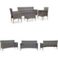 4-tlg. Garten-Lounge-Set mit Auflagen Poly Rattan Grau - Gartenmöbel-Sets - Grau - The Living Store