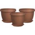 3er Set Blumentöpfe Country Star 40 mit Untersetzern, rund, aus Kunststoff Farbe: Terracotta, 39 cm Durchmesser, 30 cm hoch, 21,5 l Vol. - Scheurich