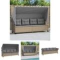 The Living Store - Sonnenliege mit Dach und Kissen Beige Poly Rattan - Sonnenliegen - Beige