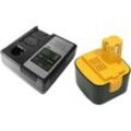 Trade Shop - Trade-Shop 2in1 Set: Ni-MH Akku 12V / 2500mAh + Ladegerät kompatibel mit Panasonic LGPA1230, EY0005, EY0214, EY0110, EY0110B, EY0005B,