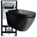 WC-Komplettpaket 43: wc B-8030R in Schwarz Matt und Soft-Close Sitz mit Vorwandelement G3004A und Betätigungsplatte vorne Modell weiß Glas