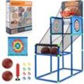 Costway - Panier de Basketball 2 en 1 avec 2 Cibles en Tissu à Balles Adhésives, Jeu d'Arcade avec Système de Pointage et Effet Sonore, 2 Ballons de