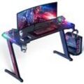 Wevalley - Gaming Tisch led, 140 x 60 cm großer Gaming-Schreibtisch mit Karbonfaserplatte, ergonomischer Computertisch mit Mauspad, Getränkehalter