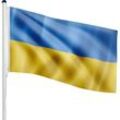 FLAGMASTER® Fahnenmast - Ukraine, 6m, Stabil, Aluminium, Höhenverstellbar, mit Bodenhülse - Teleskop Flaggenmast, Mast für Fahne, Flagge, Festival,