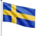 FLAGMASTER® Fahnenmast - inkl. Fahne, Schweden, 6m, Stabil, Aluminium, Höhenverstellbar, mit Bodenhülse - Teleskop Flaggenmast, Mast für Flagge,