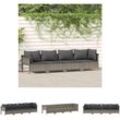 The Living Store 4-tlg. Garten-Lounge-Set mit Kissen Grau Poly Rattan - Gartenmöbel-Sets - Grau