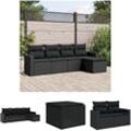 The Living Store - 5-tlg. Garten-Sofagarnitur mit Kissen Schwarz Poly Rattan - Gartenmöbel-Sets - Schwarz