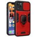 Markenlos - Handy Hülle mit Kameraschutz Panzerhülle Stoßfest Bumper Cover Outdoor Hülle mit Ring Magnet Halter kompatibel mit Xiaomi Mi 11 Lite rot