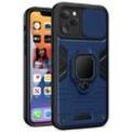 Markenlos - Handy Hülle mit Kameraschutz Panzerhülle Stoßfest Bumper Cover Outdoor Hülle mit Ring Magnet Halter kompatibel mit iPhone 13 Pro blau