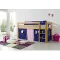 Halbhohes Spielbett ALEX Buche massiv natur lackiert mit Stoffset Kleider Kleider/Violett