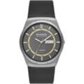 Quarzuhr SKAGEN "MELBYE, SKW6907" Armbanduhren schwarz Herren Armbanduhr, Herrenuhr, Tag, Datum, analog, Lederarmband, Titan