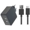 Trade Shop - Dual usb-c 5V 2,4A Schnellladegerät Netzteil Ladekabel Datenkabel usb 3.1 Typ-C Schwarz (2 Anschlüsse) für Samsung Galaxy A8+ A8 A5 A3