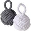 Türstopper Jute Knoten 2er Set 14 cm - grau und weiß - Türpuffer Kugel aus Strick im maritimen Design - Deko Seilknoten Tür Fenster Stopper