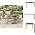 Gartentische - Living Gartentisch mit Glasplatte Beige Poly Rattan & Hartglas - Beige