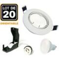 20 Spots encastrable orientable blanc avec GU10 led de 7W eqv. 56W Blanc Froid 6000K