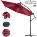 Kingsleeve - Ampelschirm led Beleuchtung uv Schutz 80+ Solar Ständer Schutzhülle 330cm Groß Kurbel Balkon Terrasse Gartenschirm Sonnenschirm rot