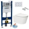 Pack Vorwandelement 112cm + sat Brevis wc ohne Spülrand + ultradünner Sitz, Softclose + weiße Bätetigungsplatte - Geberit