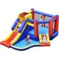 Château Gonflable avec Long Toboggan,Trampoline,Piscine à Balles,Mur d'Escalade,Panier de Basket Sac Transport avec Gonfleur 450W - Costway