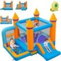 Château Gonflable 5 en 1 avec Toboggan, Maison de Saut Gonflable Intérieur Extérieur avec Piscine à Balles, Panier de Basketball, 50 Balles