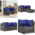 3-tlg. Garten-Lounge-Set mit Kissen Grau Poly Rattan - Garten Lounge Set - Garten Lounge Sets - Home & Living - Grau