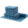 Handtuch Set EGERIA "LINE", blau (mittelblau), 7 St., Frottier, Frottier, Obermaterial: 100% Baumwolle, Handtücher (Packung), mit passender Badematte 70x120 cm im stilvollen Querstreifen