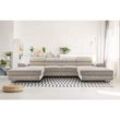 Furnix - Ecksofa nillona u Mini U-Form Schlaffunktion Bettkasten PSO100 Beige