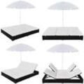 Outdoor-Loungebett mit Sonnenschirm Poly Rattan Schwarz - Sonnenliege - Sonnenliegen - Home & Living - Schwarz