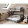 Deine Möbel 24 Etagenbett Hochbett Kinderbett KEV für 3 Kinder 90x200 Aschgrau (3-St.