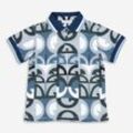 Blau-graues Poloshirt mit Monogramm-Muster