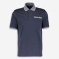 Dunkelblau-schwarzes gestricktes Poloshirt mit Brusttasche