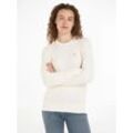 Rundhalspullover TOMMY HILFIGER "CO CABLE C-NK SWEATER" Gr. L (40), weiß (ivory petal) Damen Pullover Feinstrickpullover mit Zopfmuster